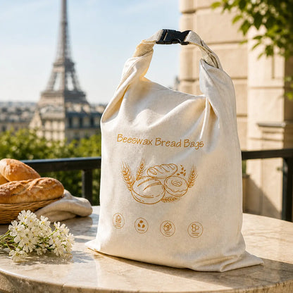 Sac à pain Homelyn motif Épi Doré en coton bio imprégné de cire d'abeille, alternative naturelle au sac plastique